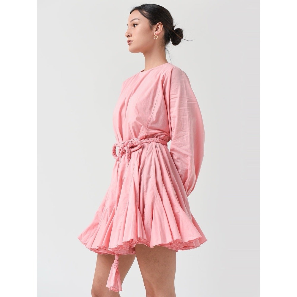 RHODE Ella Dress Tie Waist Flutter Hem Mini Candy Pink M